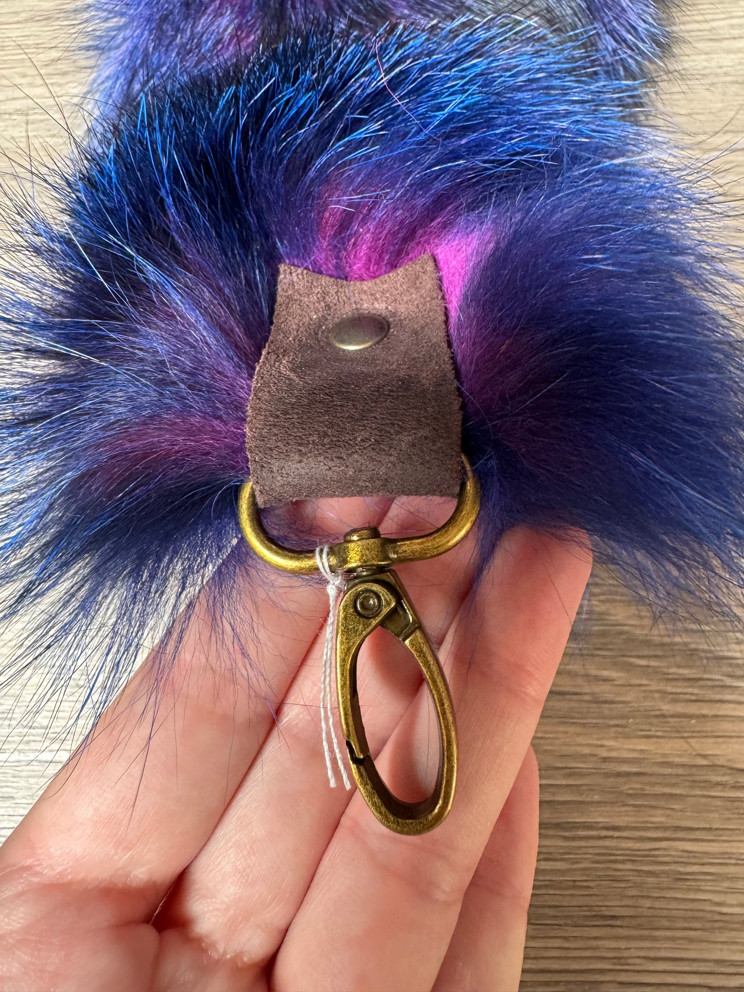 “Galaxy” dyed Blue Frost fox tail keychain (182)