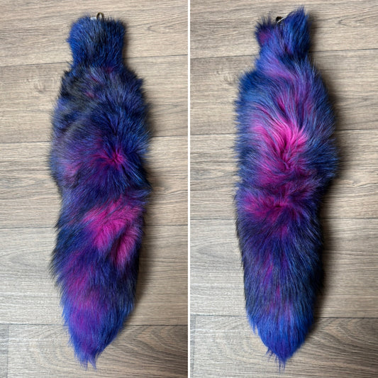“Galaxy” dyed Blue Frost fox tail keychain (182)