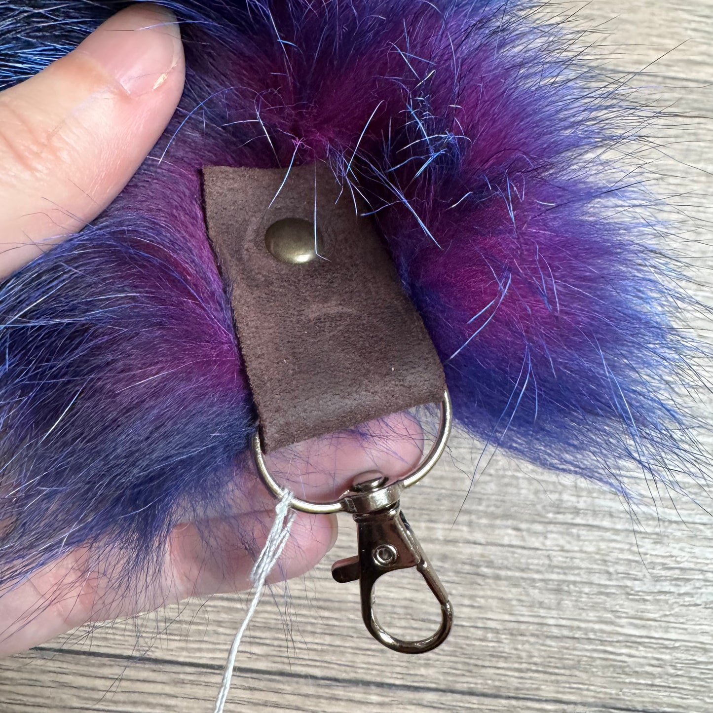 Mixed blue dyed Blue Frost fox tail keychain (89) (large!)